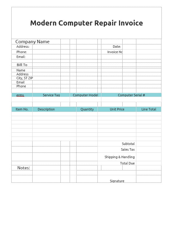 Modern Computer Repair Invoice Template PSD template